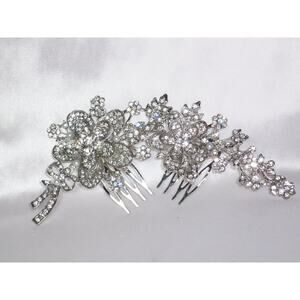 Floral hair comb, rhinestone bridal comb hair piece, Quenceanera prom hair comb